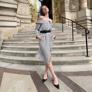 Express Black and White One Shoulder Dress